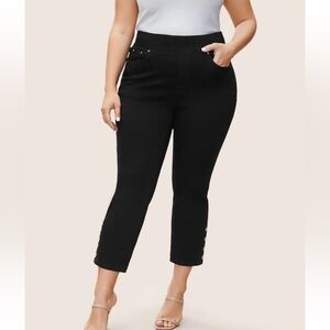 BloomChic Plus Size XL Black Wash Button Detail Elastic Wais Slim Jeans us16